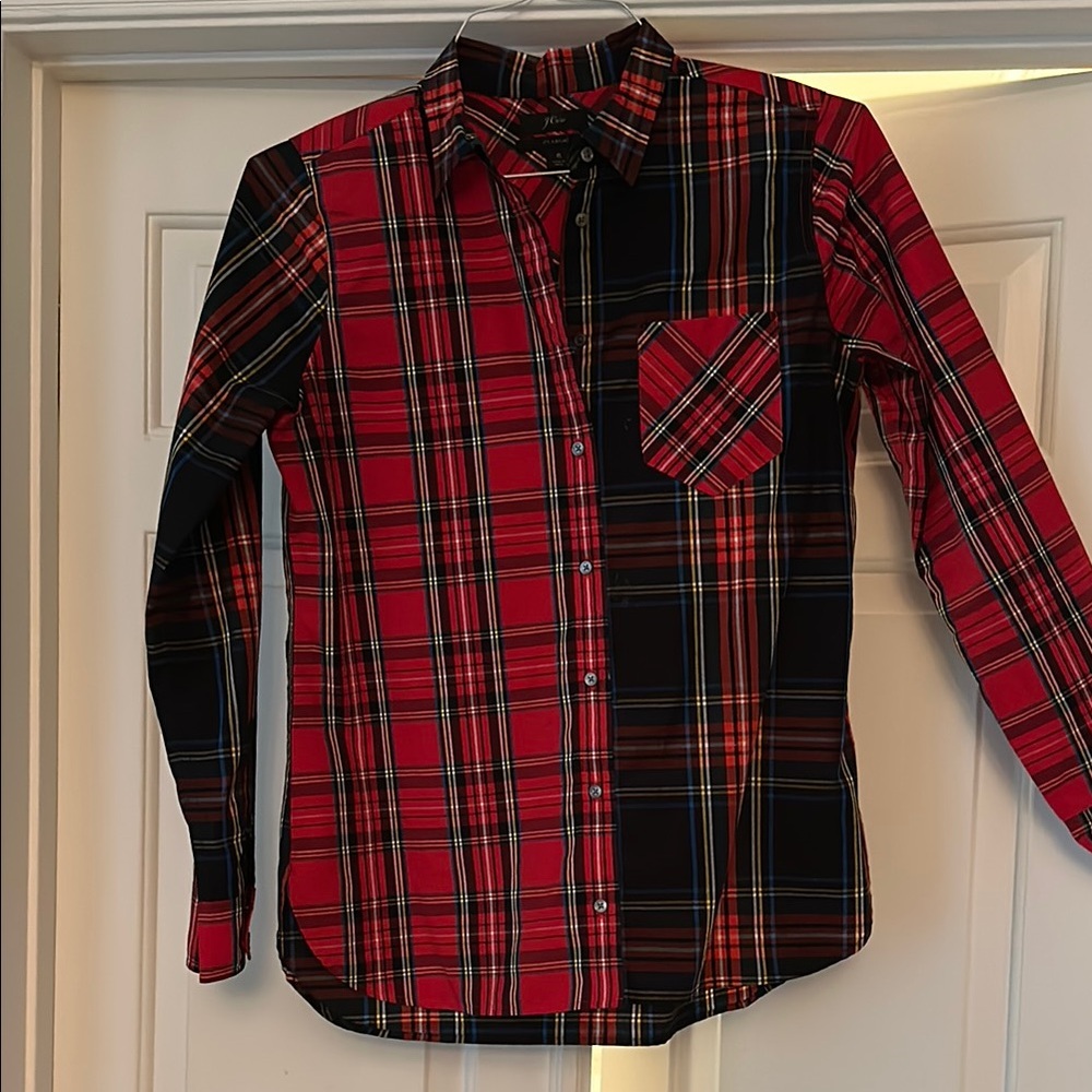 J. Crew Red and Black Casual Button Down Shirt